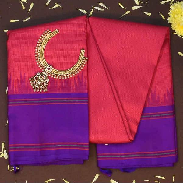 Kanchipuram Silk Carmine Red Saree with Blouse