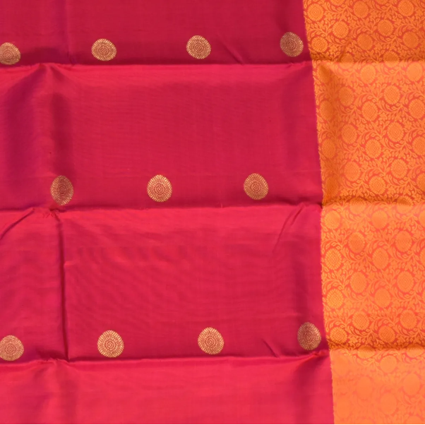 Kanchipuram Silk Dark Burgundy & Copper Saree with Blouse