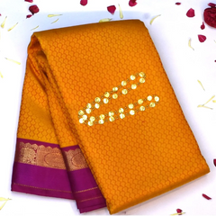 Kanchipuram Silk Goldenrod Saree with Blouse