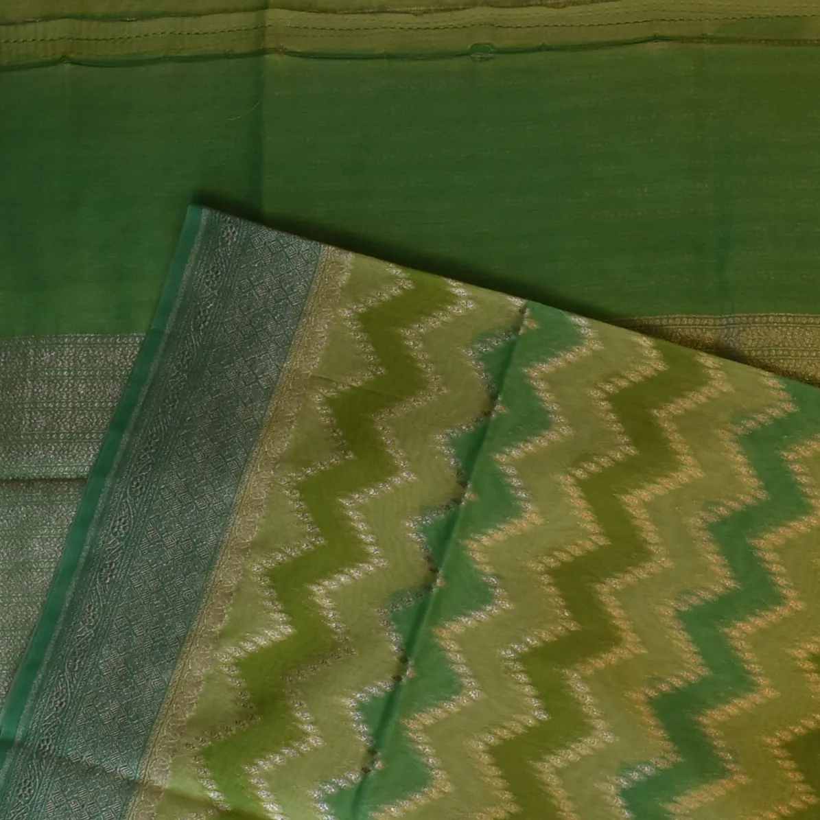 Banarasi Rangkat Cotton Fern Green Saree with Blouse