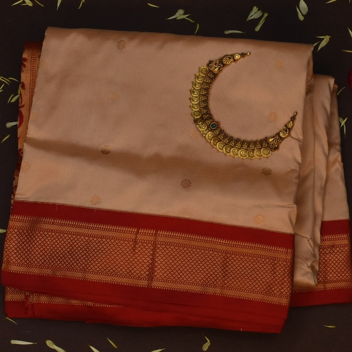 Gadwal paithani  half jari pure silk Warm Brown Saree with Blouse