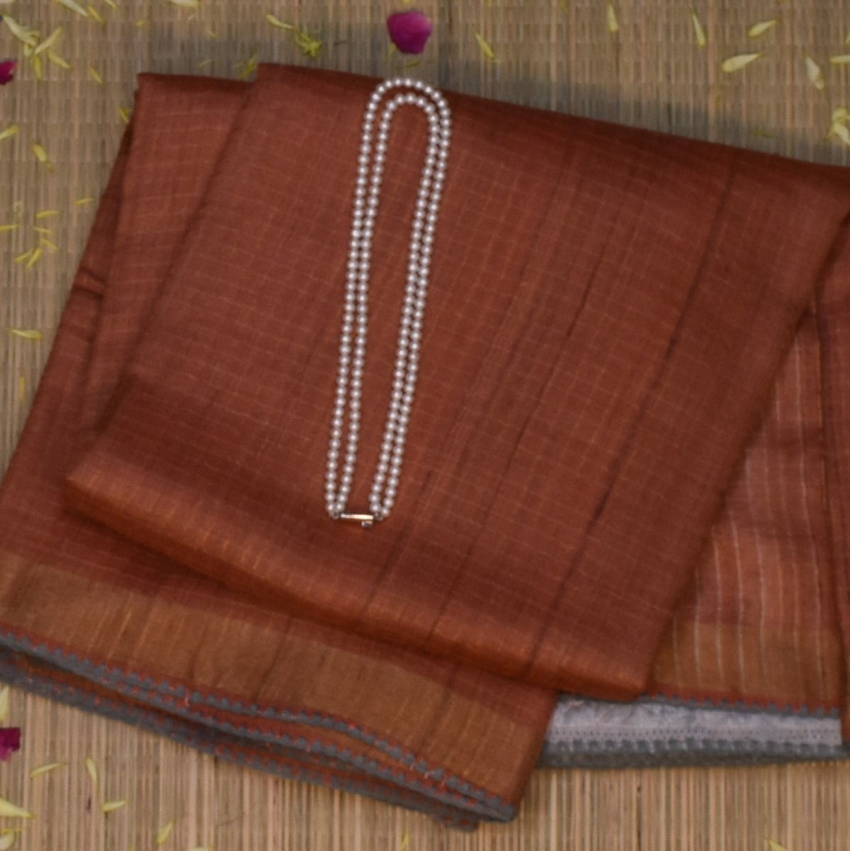 Tussar Silk Rustic Copper Saree with Blouse