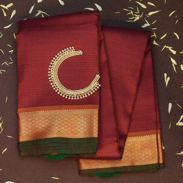 Kanchipuram Silk Maroon Saree with Blouse