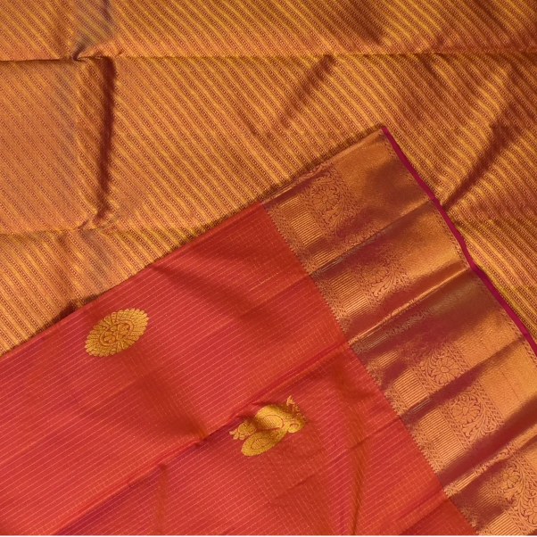 Kanchipuram Silk Chestnut Red Saree with Blouse