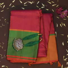 Kanchipuram Silk Raspberry Red Saree with Blouse