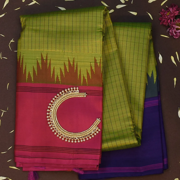 Kanchipuram Silk Olive Drab Saree with Blouse