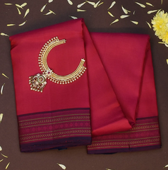 Kanchipuram Silk Crimson Red Saree with Blouse