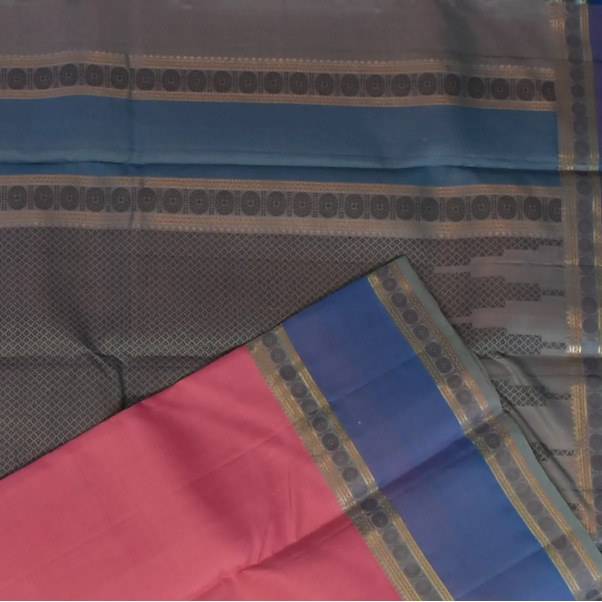 Kanchipuram Silk Raspberry Rose Saree with Blouse