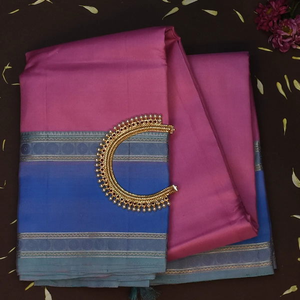 Kanchipuram Silk Raspberry Rose Saree with Blouse