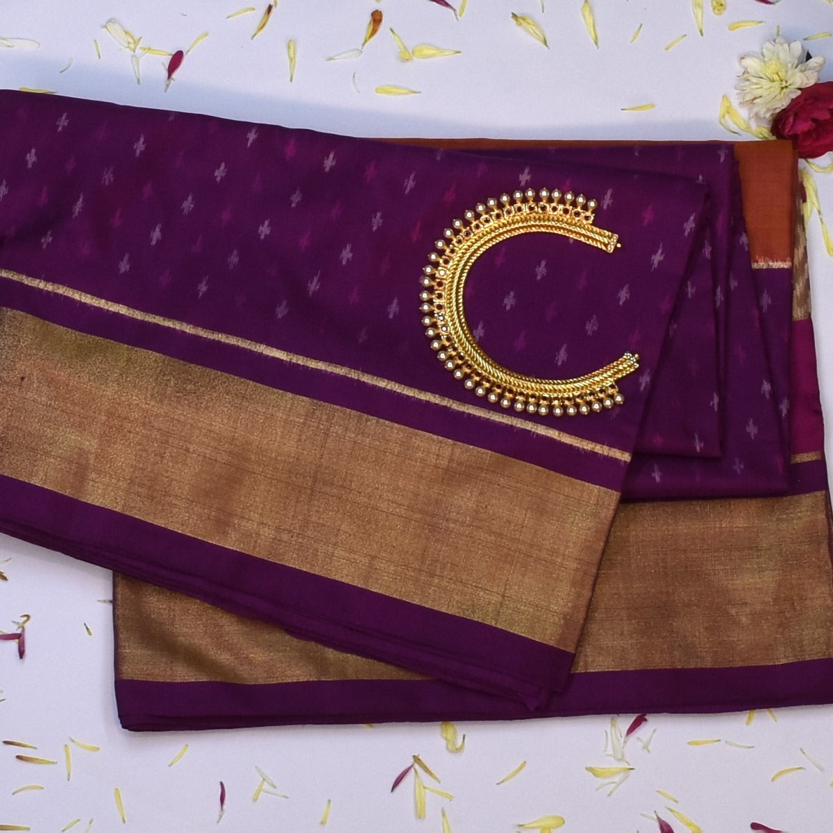 Pochampally ikkat Plum Berry Saree with Blouse