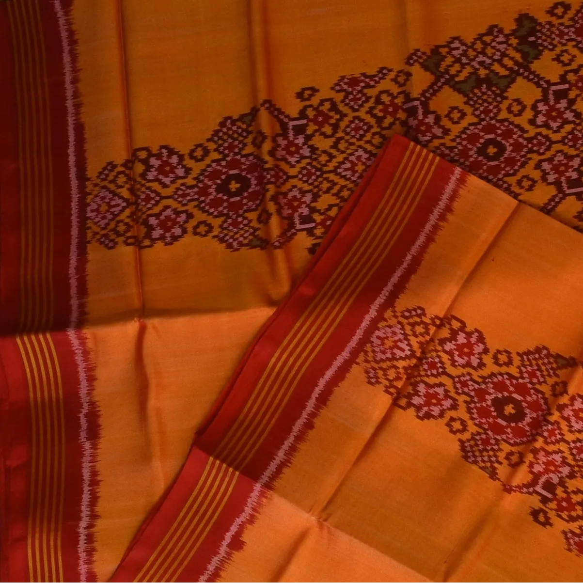 Rajkot Patola Bright Tangerine Saree with Blouse