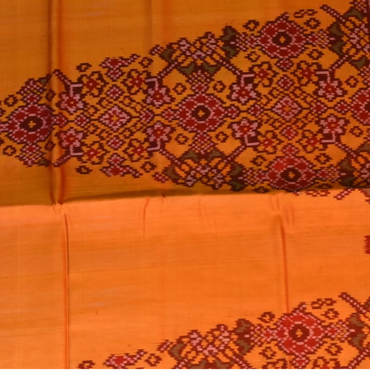 Rajkot Patola Bright Tangerine Saree with Blouse