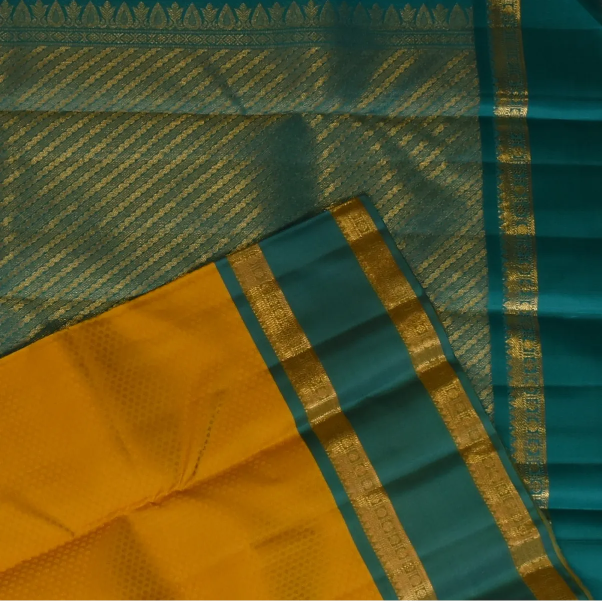 Kanchipuram Silk Dark Mustard Saree with Blouse