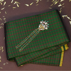 Kanchipuram Silk Forest Green Saree with Blouse