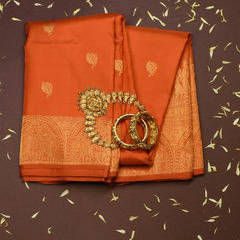 Kanchipuram Silk Burnt Orange Saree with Blouse