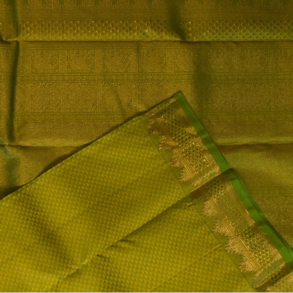 Kanchipuram Silk Olive Green Saree with Blouse