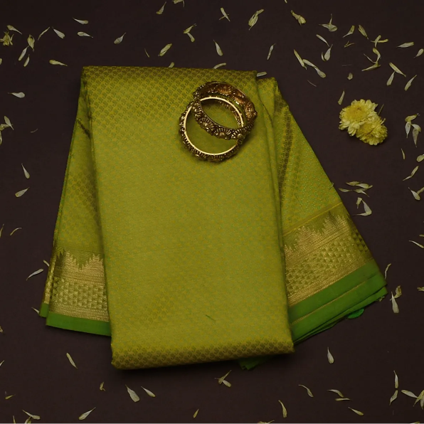 Kanchipuram Silk Olive Green Saree with Blouse