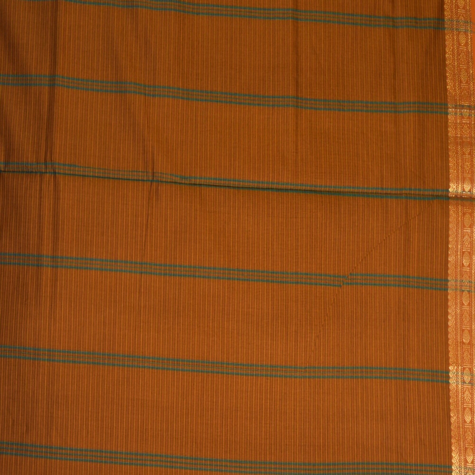 Semi cotton rama green saree with brown boarder