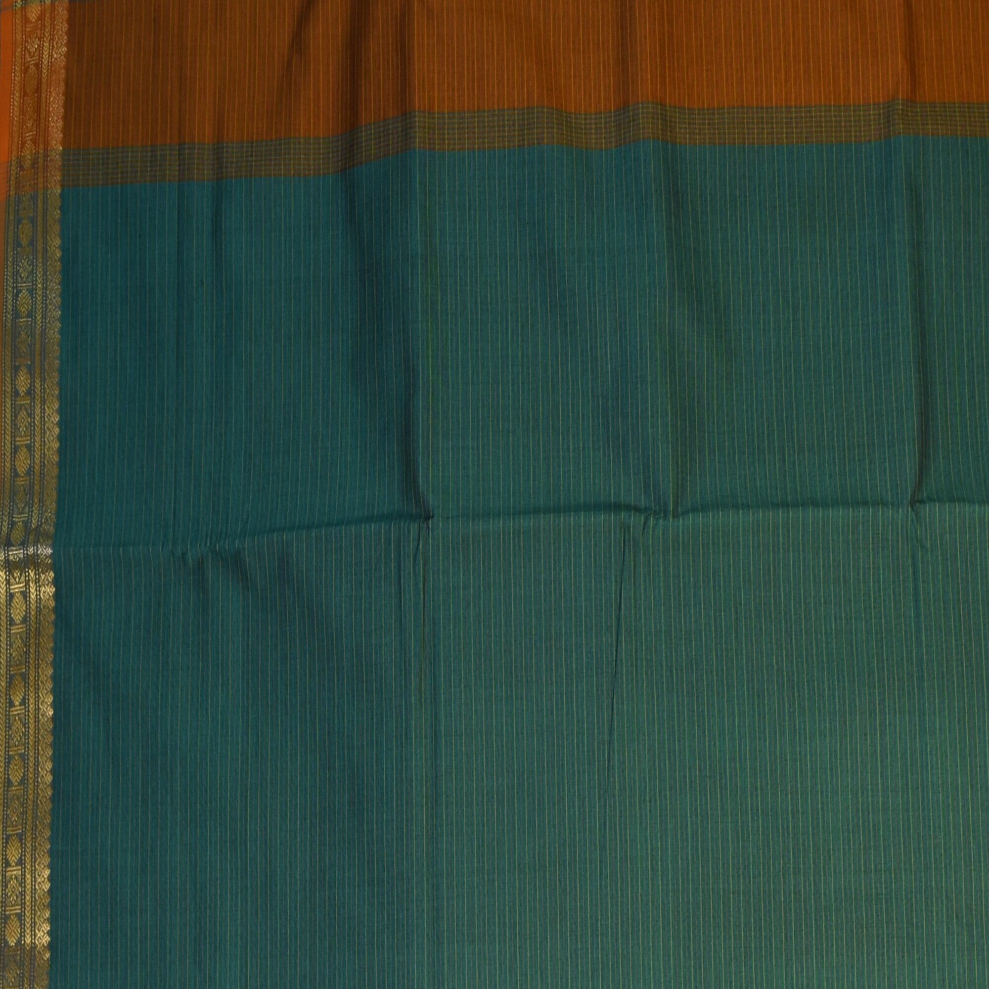 Semi cotton rama green saree with brown boarder