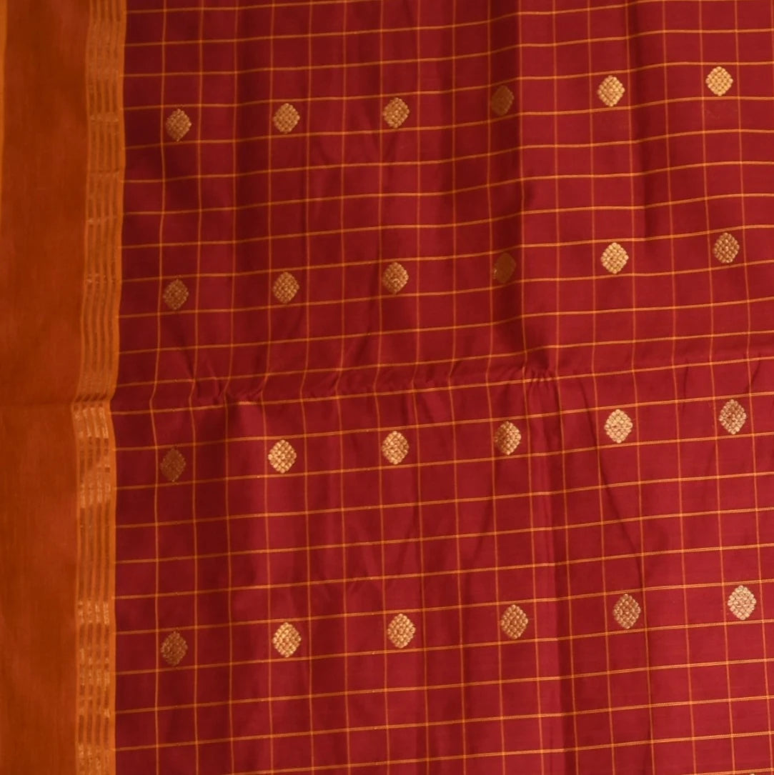 Kanchi Silk Cotton Red Saree With Mustard Yellow Border