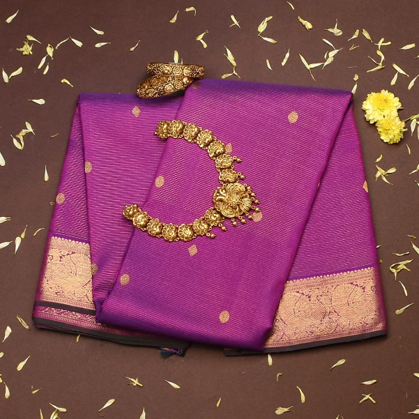 Kanchipuram Silk Amethyst Purple Saree with Blouse