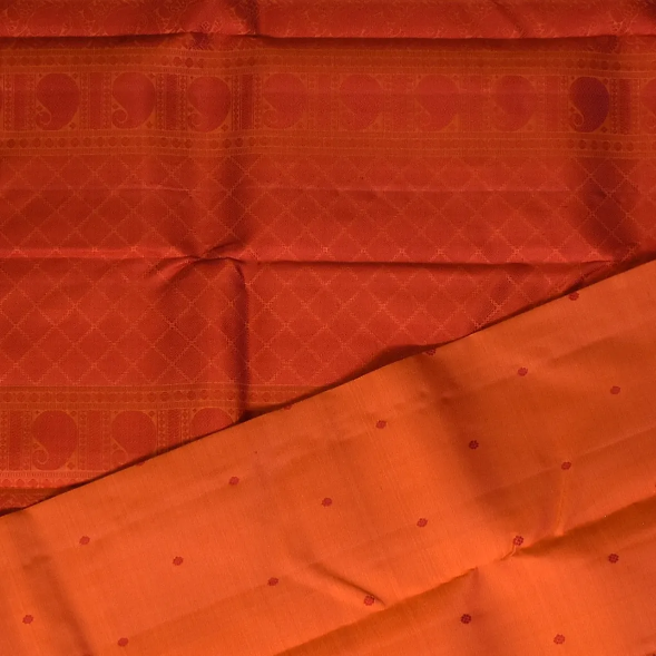 Kanchipuram Silk Cantaloupe Orange Saree with Blouse