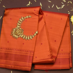 Kanchipuram Silk Cantaloupe Orange Saree with Blouse