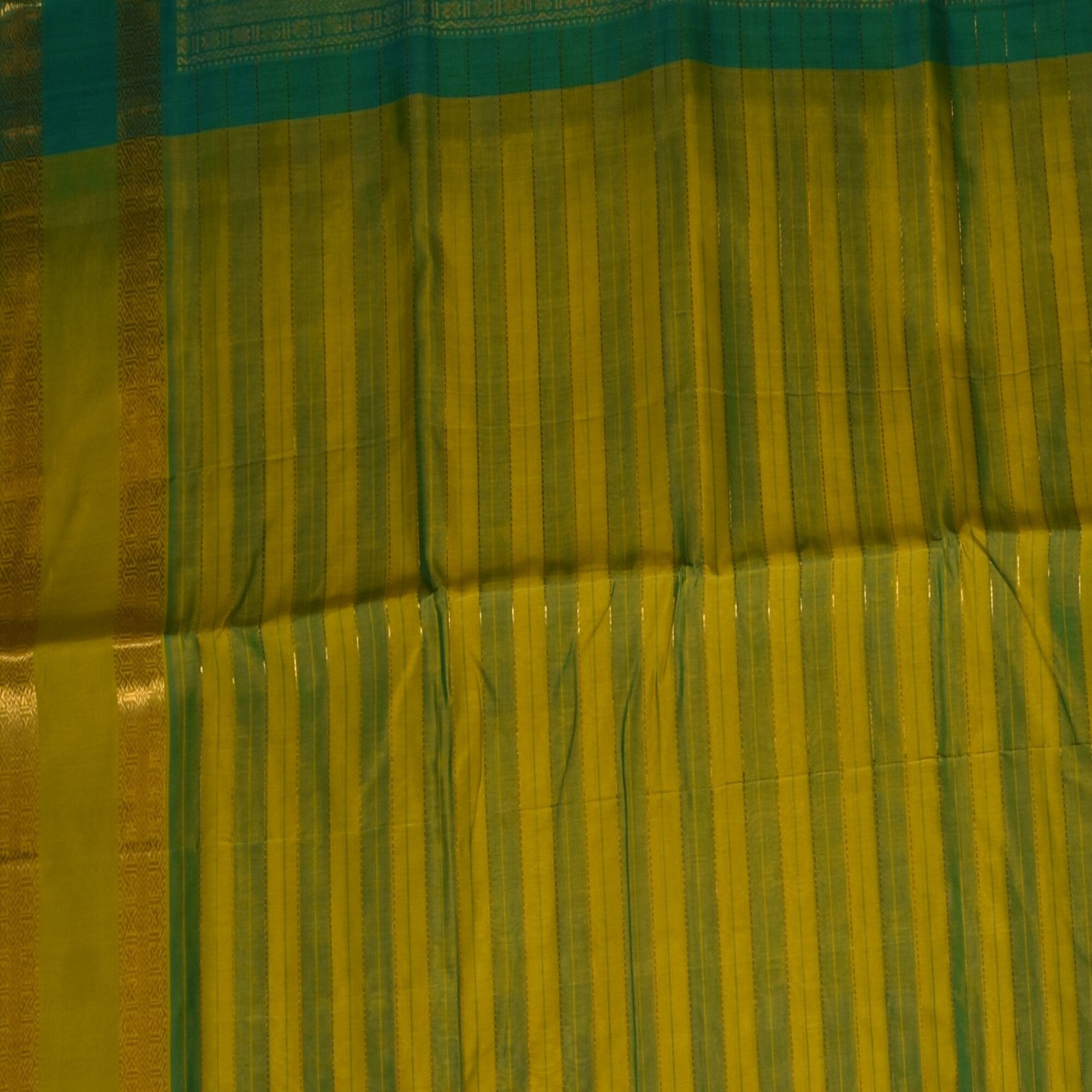 silk cotton yellow green saree with jari boarder