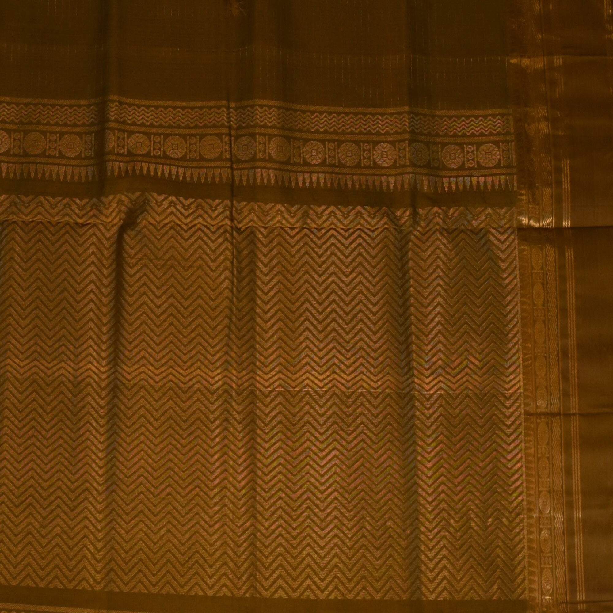 Silk Cotton bottle green saree with gold boarder