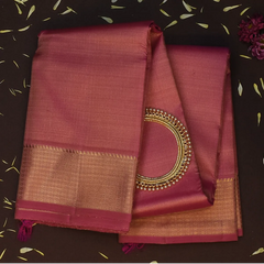 Kanchipuram Silk Rosewood Saree with Blouse