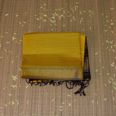 kanchivaram pure silk Yellow and beige saree with jari boarder