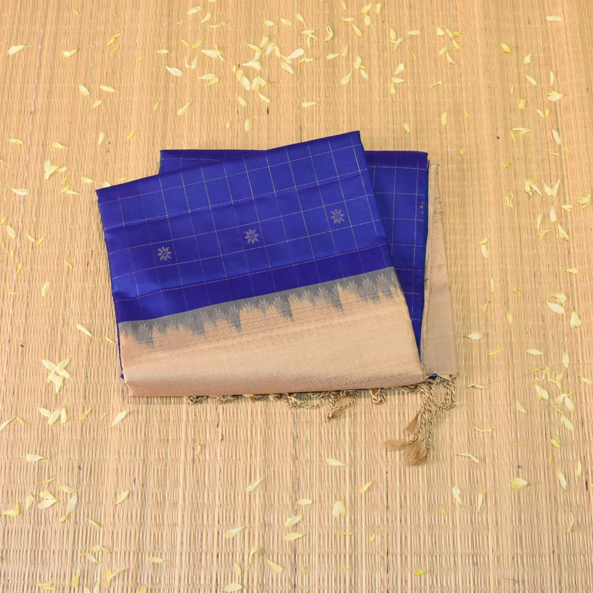 kanchivaram pure silk navy blue saree with jari boarder
