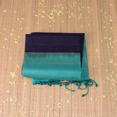 Kanchivaram pure silk Navy blue saree with sky blue jari boarder