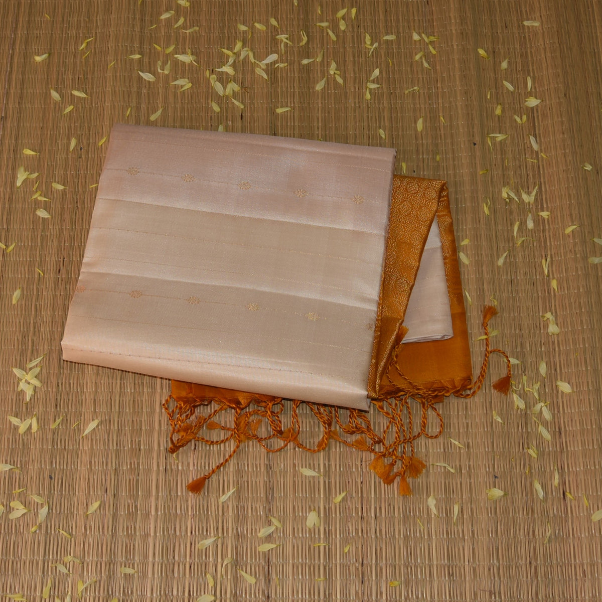 Kanchivaram pure silk Half white saree with jari boarder