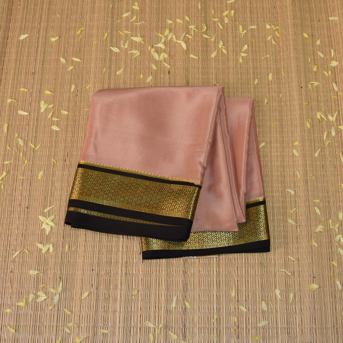 Pure Mysore crepe silk light peach saree with jari boarder