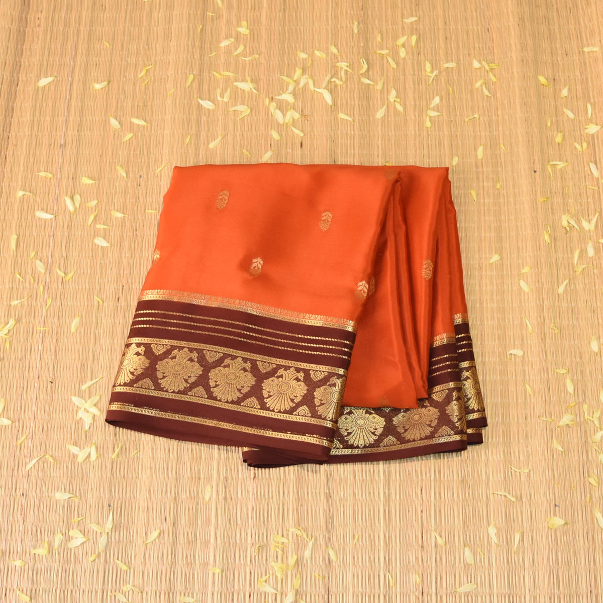 Pure mysore crepe Orange saree with jari boarder