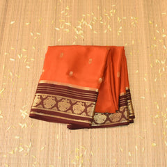 Pure mysore crepe Orange saree with jari boarder