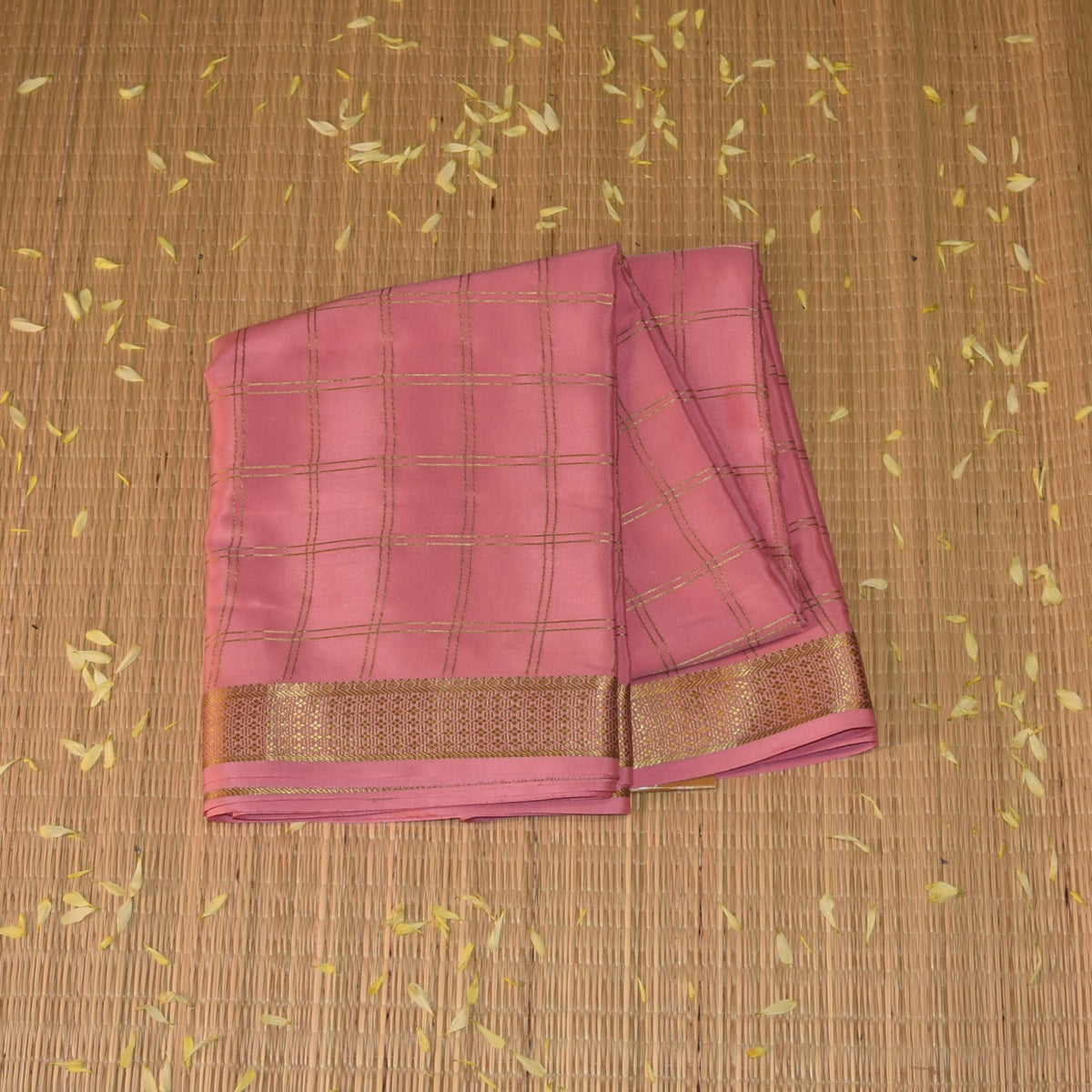 Pure mysore crepe silk baby pink saree with jari work