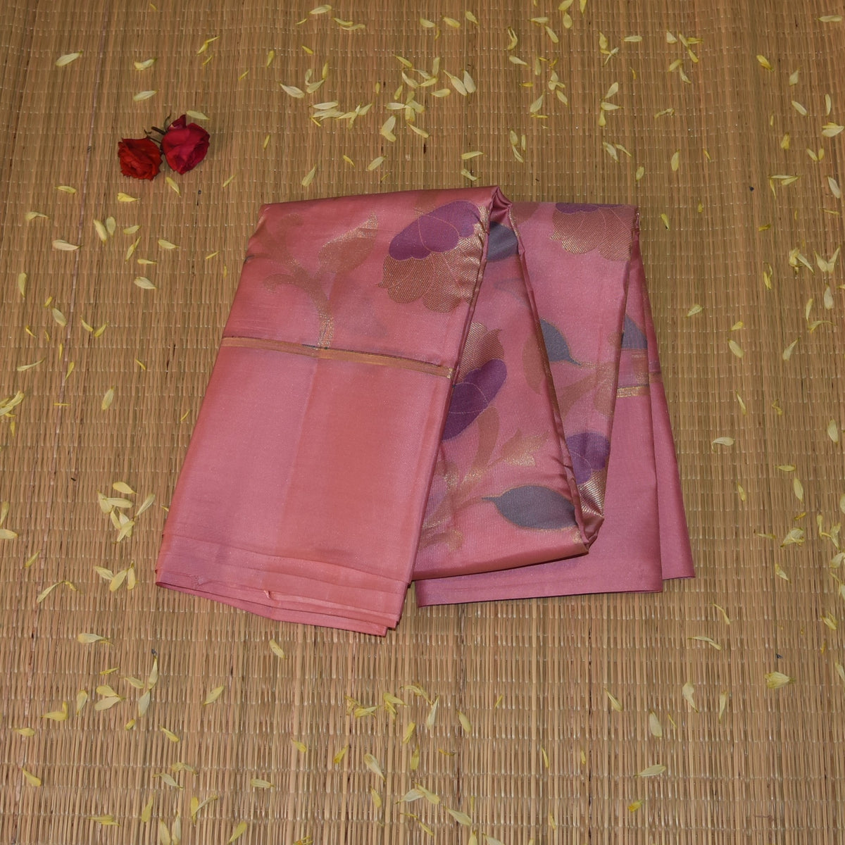 Kanchivaram pure silk Baby pink saree with meenakari jari boarder
