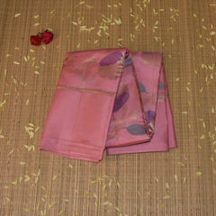Kanchivaram pure silk Baby pink saree with meenakari jari boarder