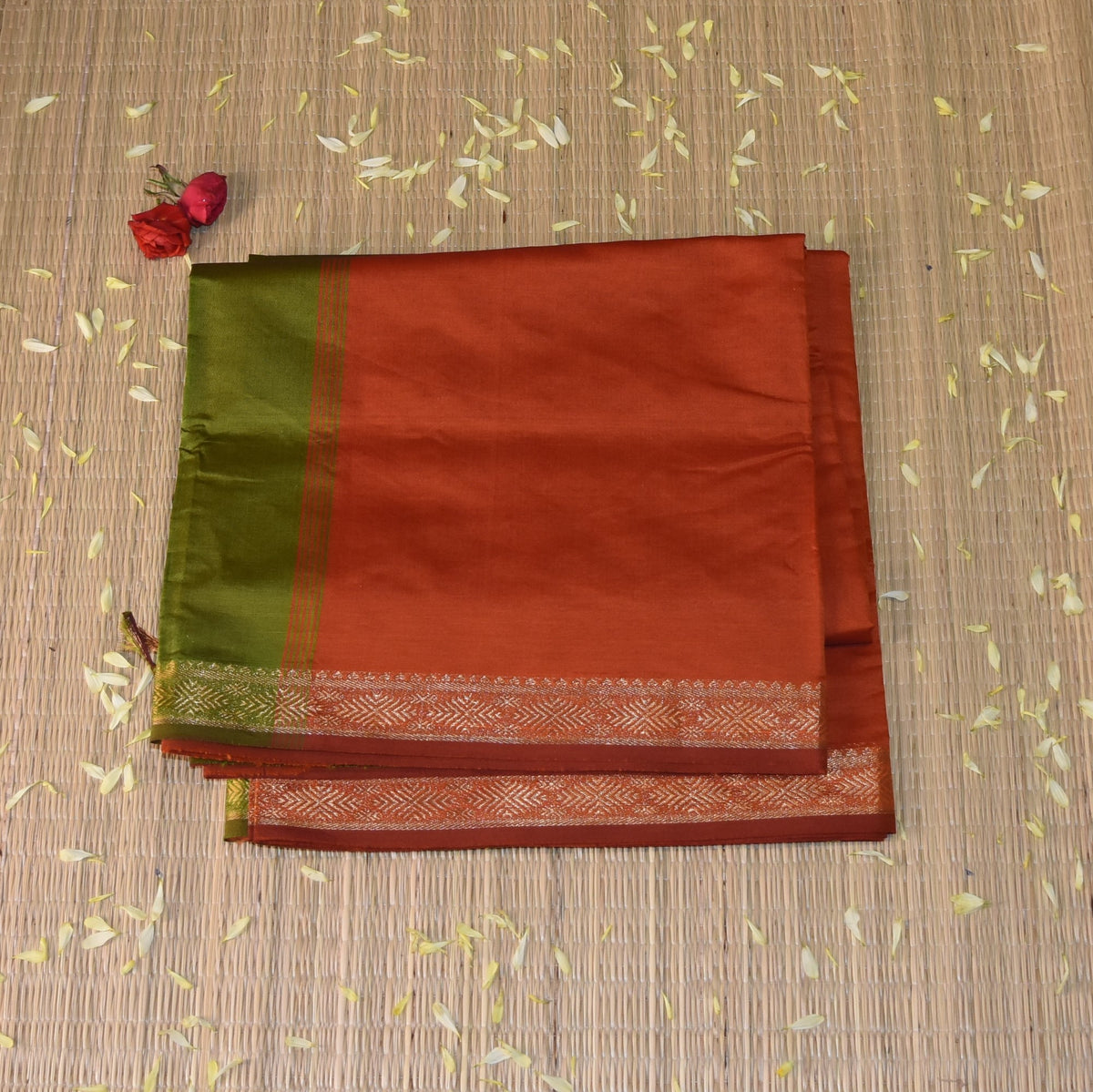 Semi Silk Cotton Orange saree with jari boarder