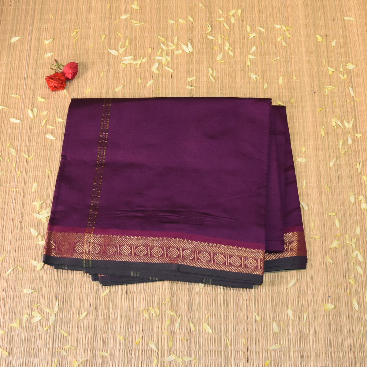 Semi Silk Cotton Purple saree with jari boarder