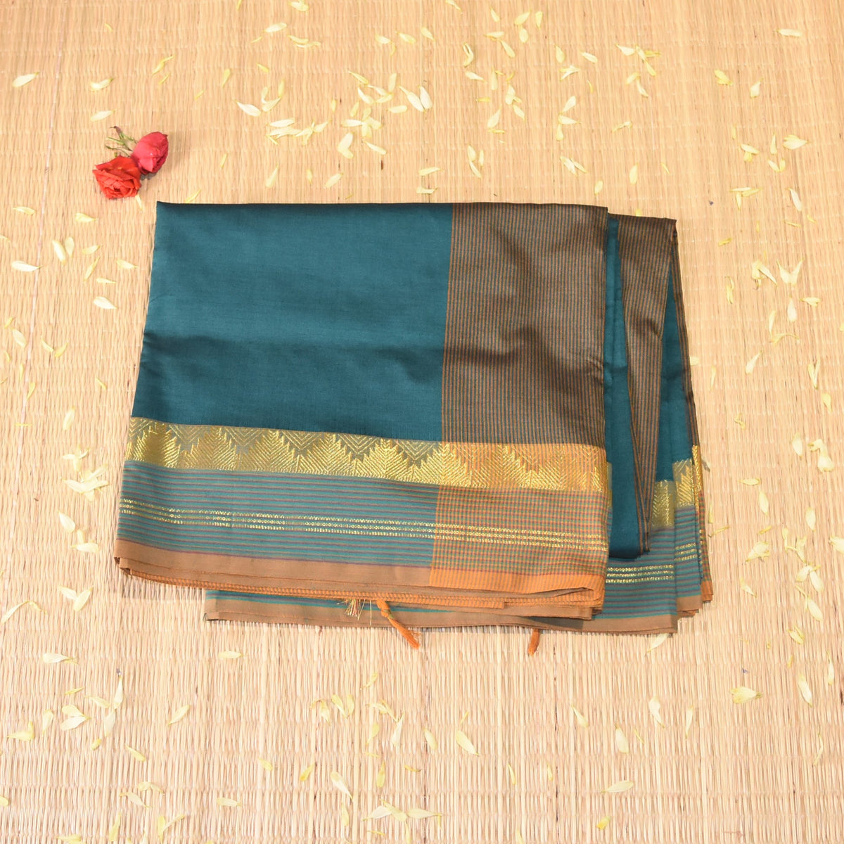 Semi Silk Cotton Rama green saree with jari boarder