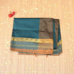 Semi Silk Cotton Rama green saree with jari boarder