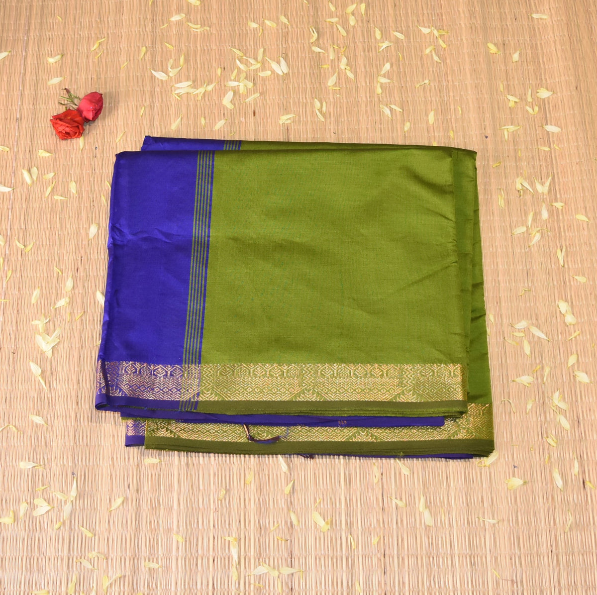 Semi Silk Cotton Green Saree with jari work