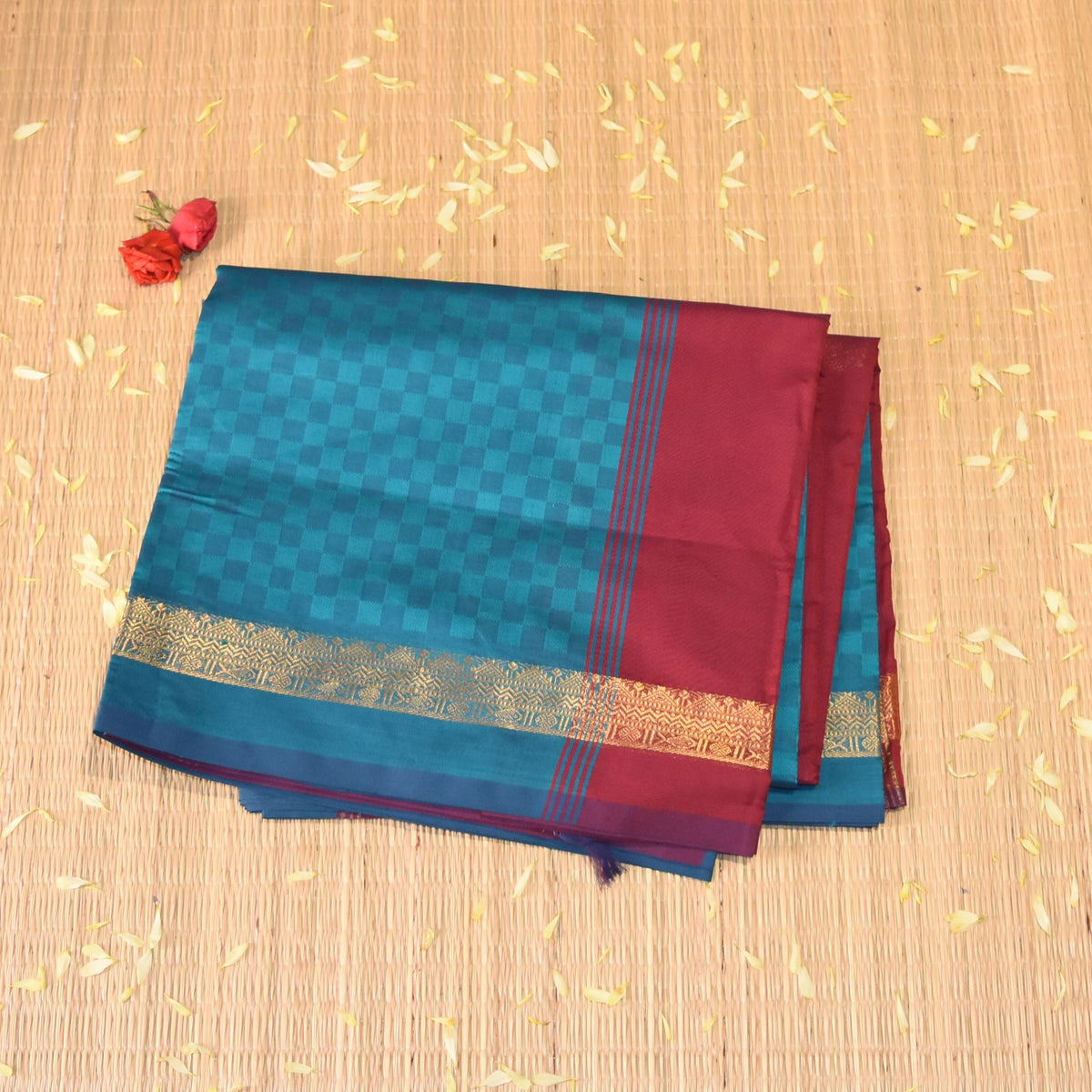Semi Silk Cotton Rama green saree with jari boarder