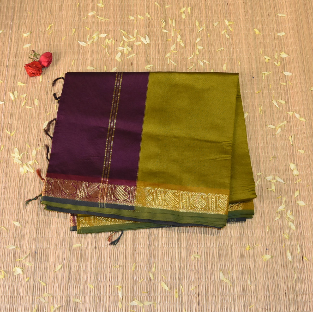 Semi Silk Cotton Green saree with jari boarder