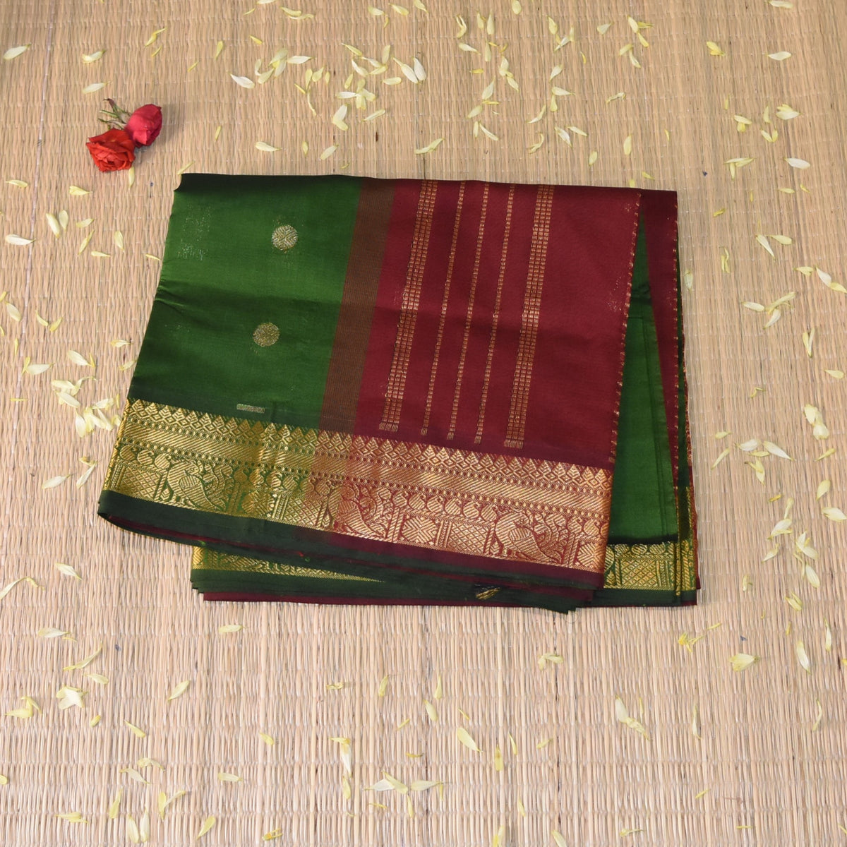 Kanchi pure Silk Cotton Green saree with jari boarder
