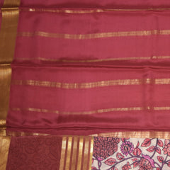 Pure mysore crepe silk light brown saree with floral print