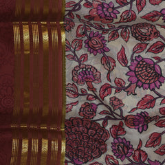 Pure mysore crepe silk light brown saree with floral print